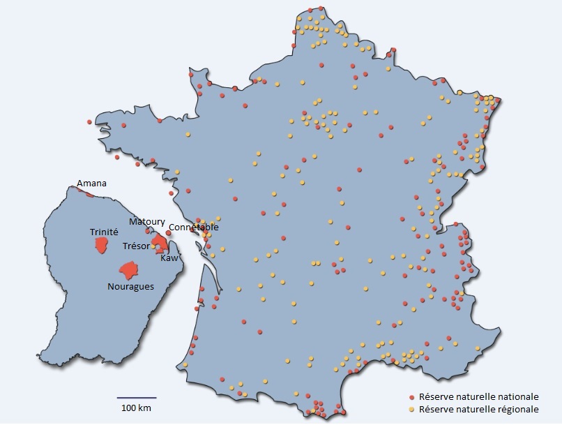 Carte des réserves naturelles de France et de Guyane